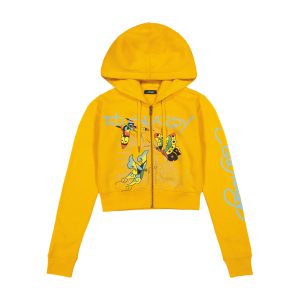 Butterflies Cropped Hoodie - Marigold